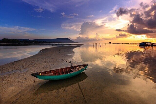 vietnam, sonnenuntergang, boot